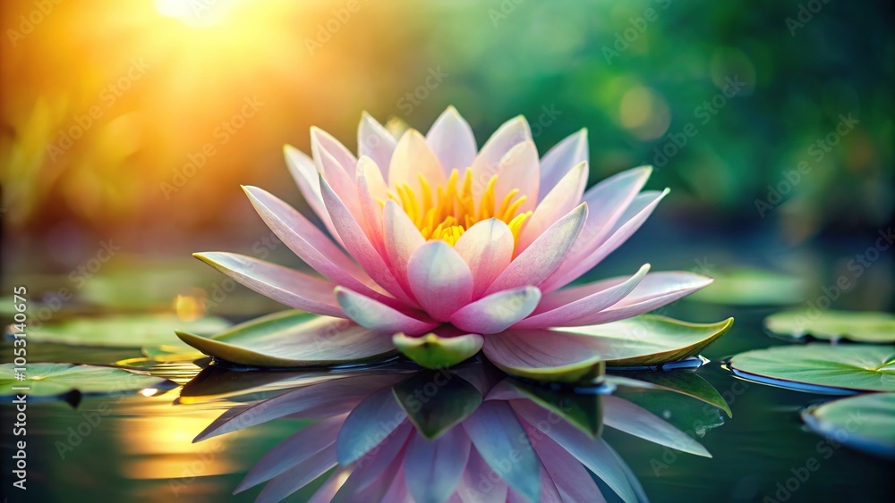 A delicate water lily with intricate details on its petals and center, flower, petals, pistil A delicate water lily with intricate details on its petals and center, flower, petals, pistil