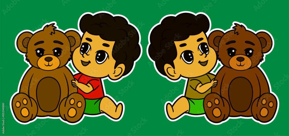 Fototapeta premium Cute Baby Playing Doodle Sticker Illustration