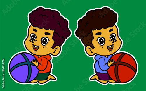 Cute Baby Playing Doodle Sticker Illustration