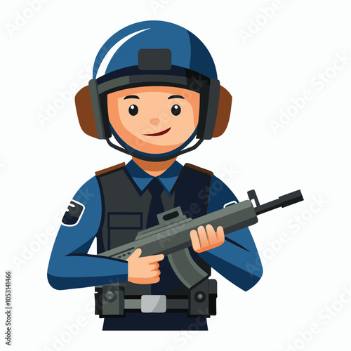 vector police officer wearing a helmet and ear protection