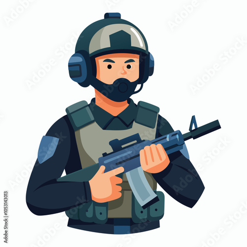 vector police officer wearing a helmet and ear protection