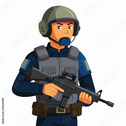 vector police officer wearing a helmet and ear protection