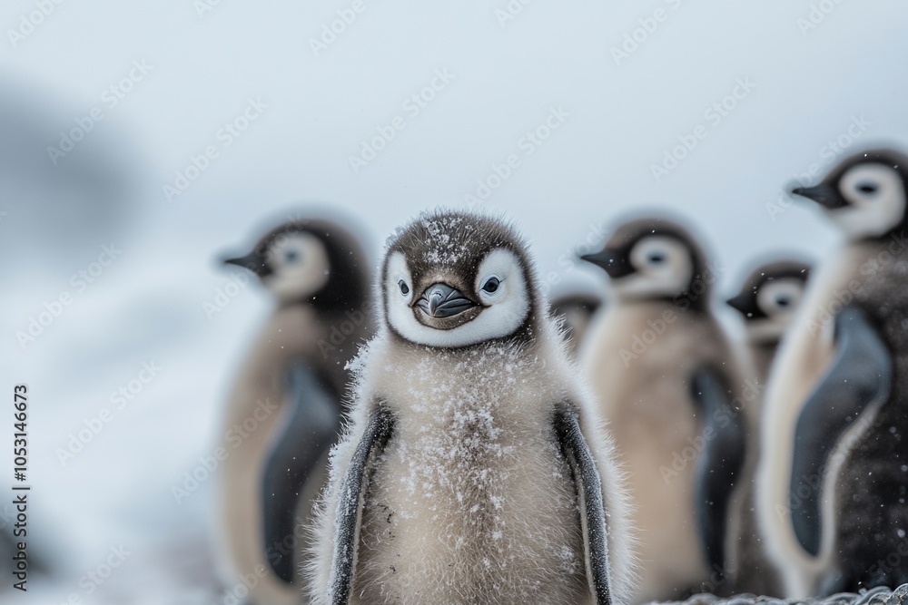 Naklejka premium Penguins Standing Together in Snow