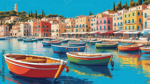 Bright Sunny Morning on Mediterranean Coastline with Boats