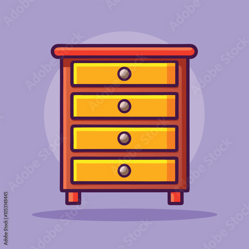 A simple illustration of a wooden dresser with five drawers.