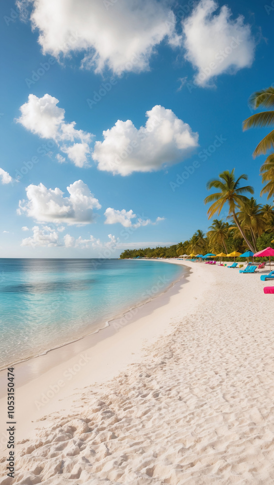 Pristine Tropical Beach Paradise with Crystal Clear Waters and Swaying Palm Trees Pristine Tropical Beach Paradise with Crystal Clear Waters and Swaying Palm Trees