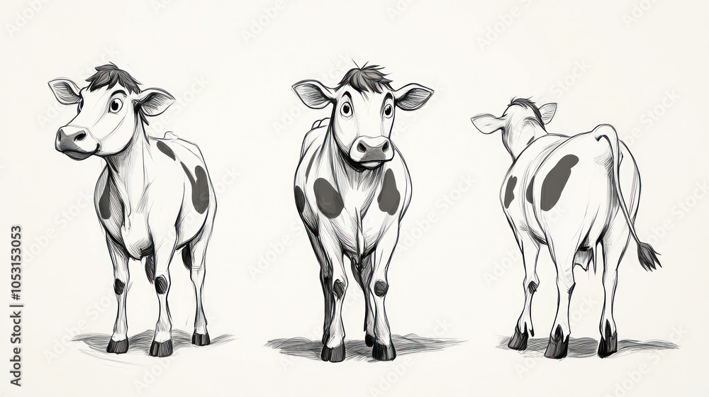 Fototapeta premium Doodle cow flat design, casual, playful pose with tiny hooves