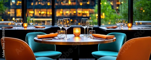 Obraz na płótnie High-end business dinner with formal place settings, candlelight, and a fine dining ambiance, in a softly lit, upscale restaurant deep, warm tones for a classy experience w salonie