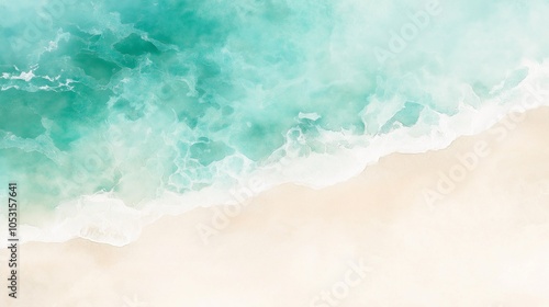 Ocean Shore Serenity: A breathtaking aerial view of the turquoise ocean meeting a pristine sandy beach. The waves gently caress the shore, creating a tranquil and calming atmosphere.