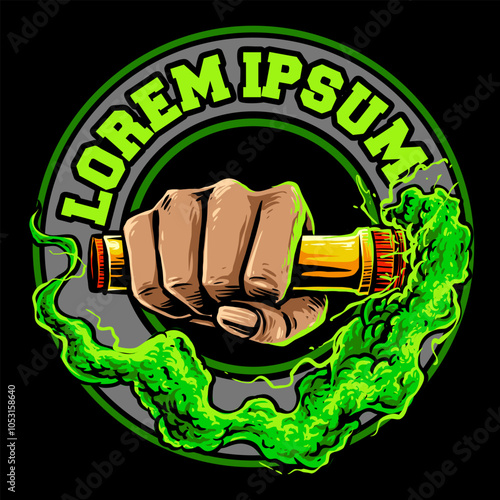 vector of hand with flare smoke green colored for ultras casual hooligan football soccer supporter badge logo