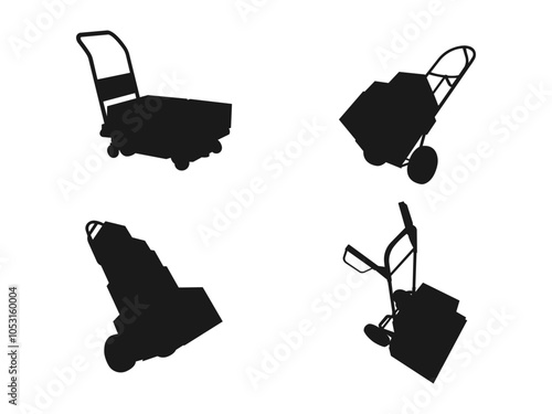 Hand truck vector icon. Moving dolly with cardboard boxes flat line symbol for apps and websites. Moving hand truck or dolly with boxes flat vector. vector silhouette on white background.