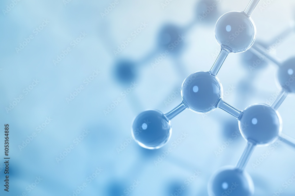 Blue molecular structure in 3D space Blue molecular structure in 3D space