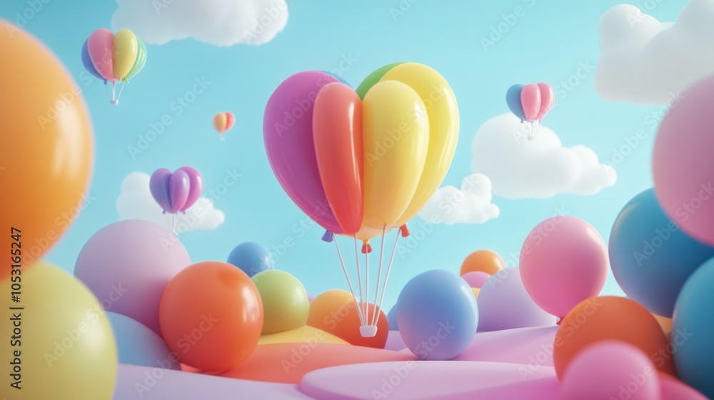 Playful 3D balloon with rainbow hues, glossy textures, and a floating effect for an animated scene Playful 3D balloon with rainbow hues, glossy textures, and a floating effect for an animated scene