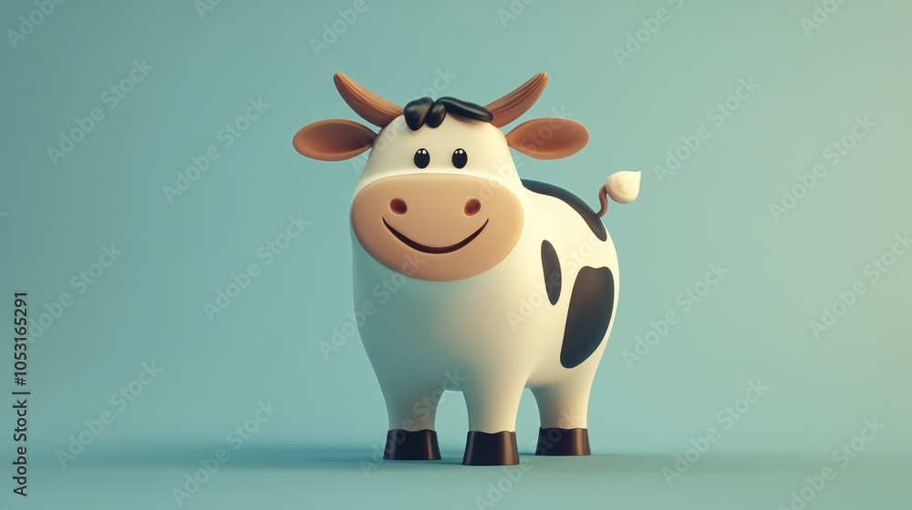 Playful cow character, standing and smiling in a simple illustration style Playful cow character, standing and smiling in a simple illustration style