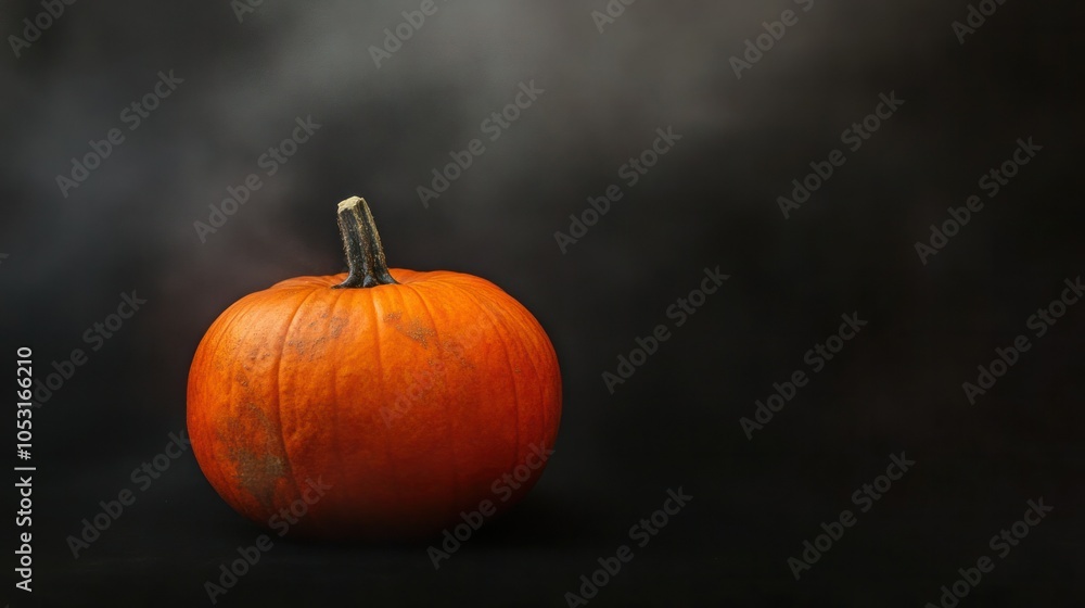 Pumpkin with a black backdrop, soft fog, and Halloween vibe Pumpkin with a black backdrop, soft fog, and Halloween vibe