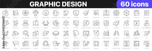 Graphic design line icons collection. Inspiration, ai design, painting, creative tools icons. UI icon set. Thin outline icons pack. Vector illustration EPS10