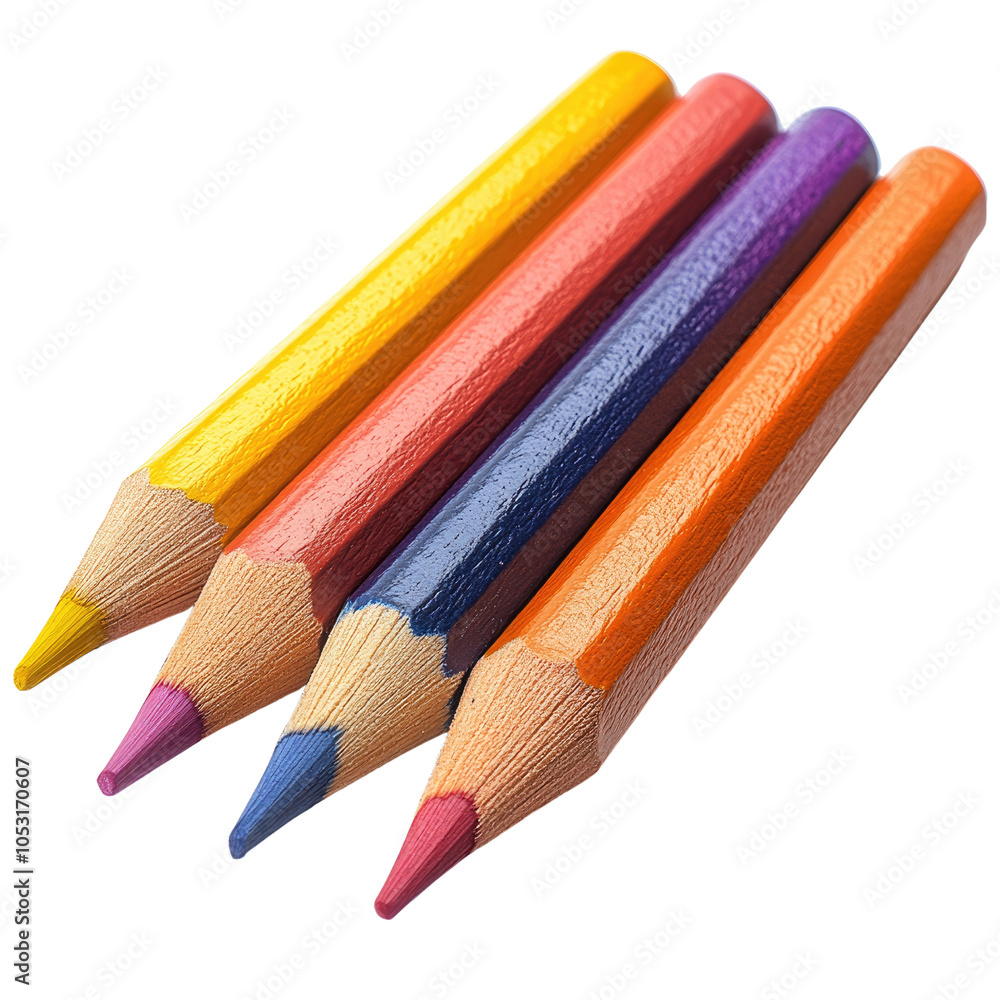 Naklejka premium Colorful pencils arranged creatively on a white isolate background..Transparent background