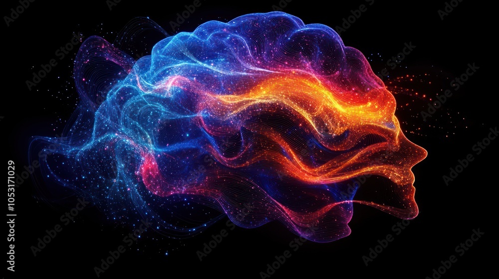 Fototapeta premium Abstract representation of a brain with vibrant colors and energy.