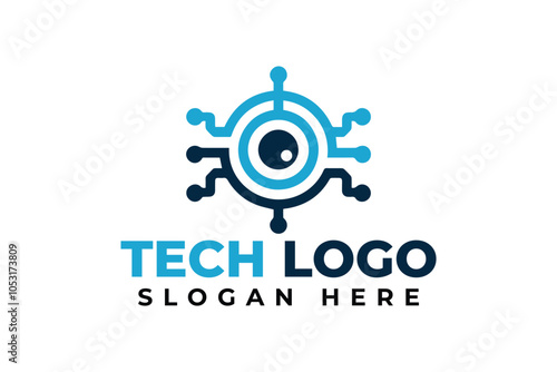 simple and minimalist technology logo design template, tech logo in white background