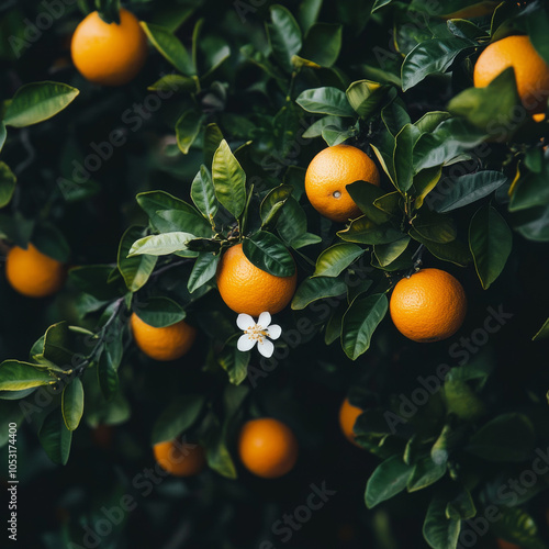 Orange trees are small, evergreen plants that grow oranges. They can grow to be 10 to 30 feet tall and have shiny, dark green leaves and sweet-smelling white flowers. photo