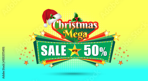 Christmas Mega  Sale Label Design. Christmas Offers Logo Unit. Retail, Advertising, Marketing, Promotional, promo, Announcement