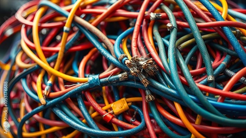 Wallpaper Mural A tangled mess of colorful wires with exposed ends, a chaotic symphony of conductive threads. Torontodigital.ca