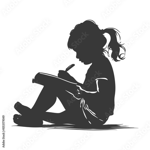 Silhouette of a Young Girl Writing in a Notebook