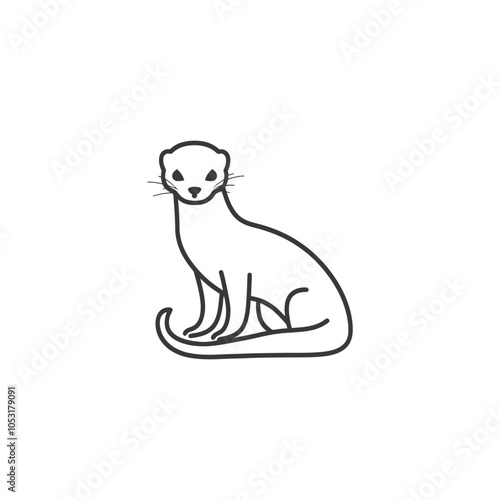 Line Drawing of a Sitting Ferret