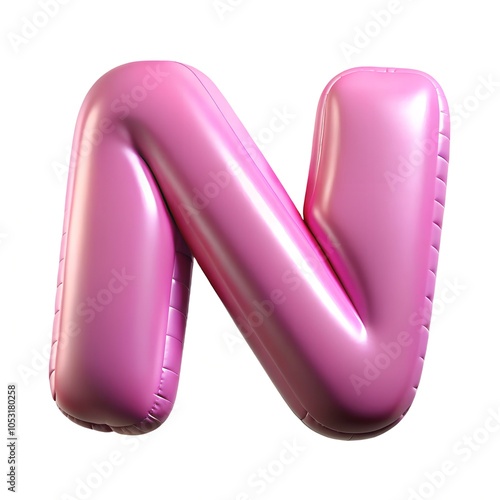 Pink letter N balloon 3D render icon isolated on white background