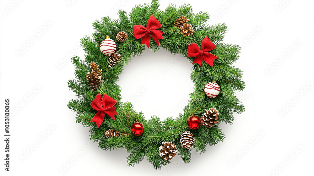 Festive Christmas wreath isolated on white background. Happy holiday concept. Festive Christmas wreath isolated on white background. Happy holiday concept.