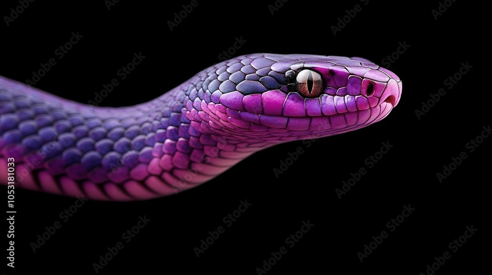 Bright purple and black poisonous snake in a striking pose, colorful poisonous snake, representing nature s vivid danger, 3D illustration Bright purple and black poisonous snake in a striking pose, colorful poisonous snake, representing nature s vivid danger, 3D illustration