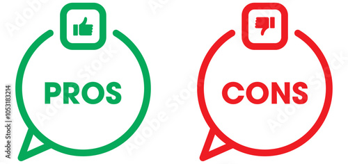 Pros and cons. advantages disadvantages list template with thumbs up and down. transparent png and vector illustration.