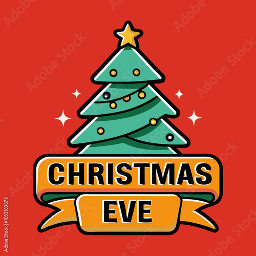 Christmas Eve Tree: A festive Christmas Eve tree with a star on top, adorned with lights, and a banner proclaiming "Christmas Eve".