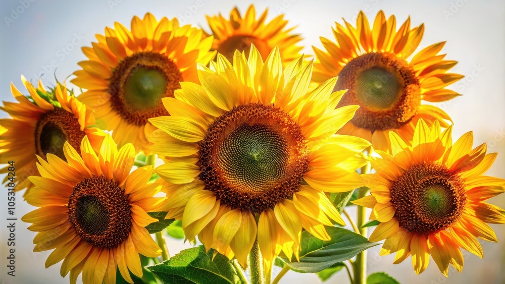 Fototapeta premium Vibrant Sunflower Bouquet in Silhouette on White Background – Perfect for Nature, Floral, and Botanical Themes