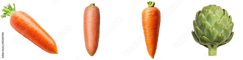 Obraz premium Carrots and artichoke, white isolate background