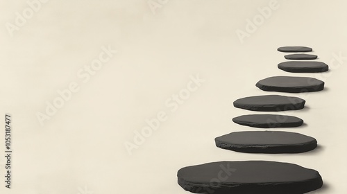 A simple depiction of a pathway of stepping stones leading forward on a neutral background photo