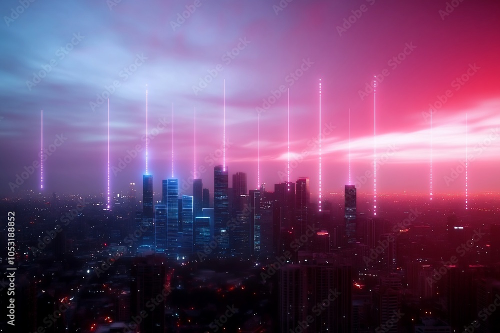 Futuristic cityscape with glowing neon lights. Futuristic cityscape with glowing neon lights.