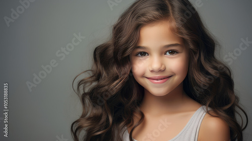 Portrait of smiling latin american girl child on gray background.