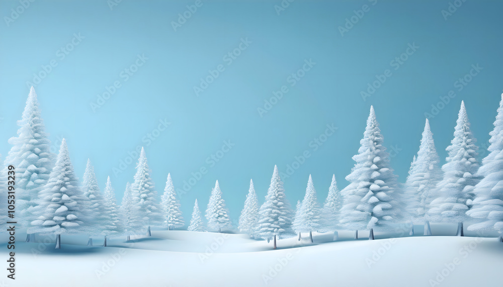 Fototapeta premium Serene winter landscape with snow-covered evergreen trees under a blue sky