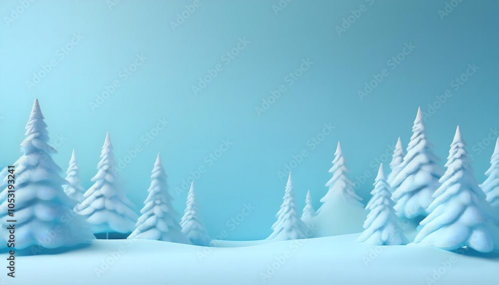 Fototapeta premium Serene winter landscape with snow-covered trees and clear blue sky