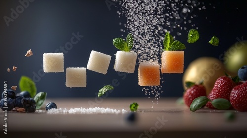 Visual timeline Sugar cube transforms into healthy substitutes demo photo