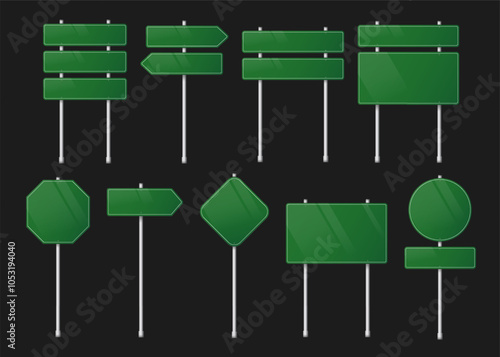 Green Blank Road Sign Street Sign Vector Illustration Set