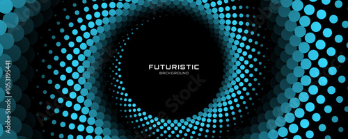 Blue circles techno background. Big data visualization on dark space with dotted lines shape effect decoration. Modern graphic design element dots style concept for flyer, card, or brochure cover