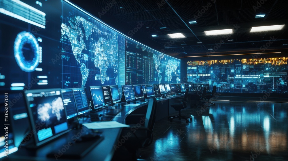 A call center with advanced digital interfaces and screens displaying customer inquiries and A call center with advanced digital interfaces and screens displaying customer inquiries and