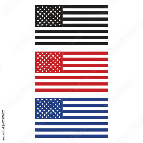 Set off American flag on white background USA flag vertical American flag black blue red USA flag