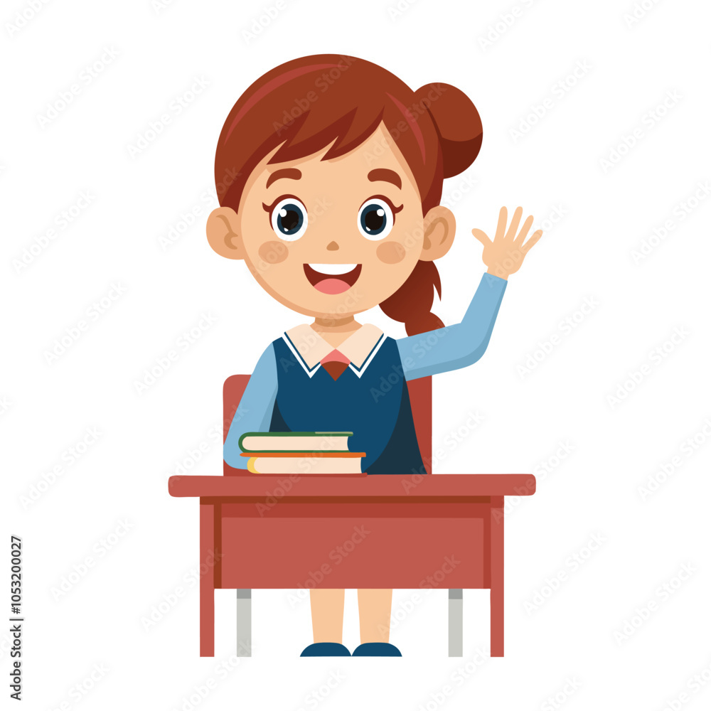 vector russian schoolgirl sits at her desk and raises her vector russian schoolgirl sits at her desk and raises her