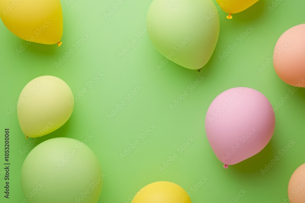 Pastel Balloons on Green Background - Festive Party Decor Pastel Balloons on Green Background - Festive Party Decor