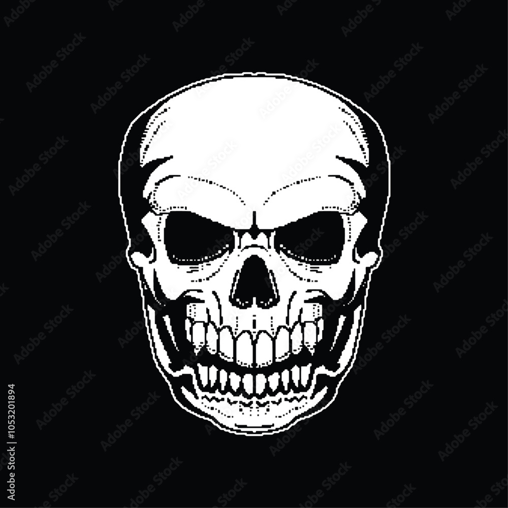 Fototapeta premium Cracked Skull Illustration on Black Background, vector