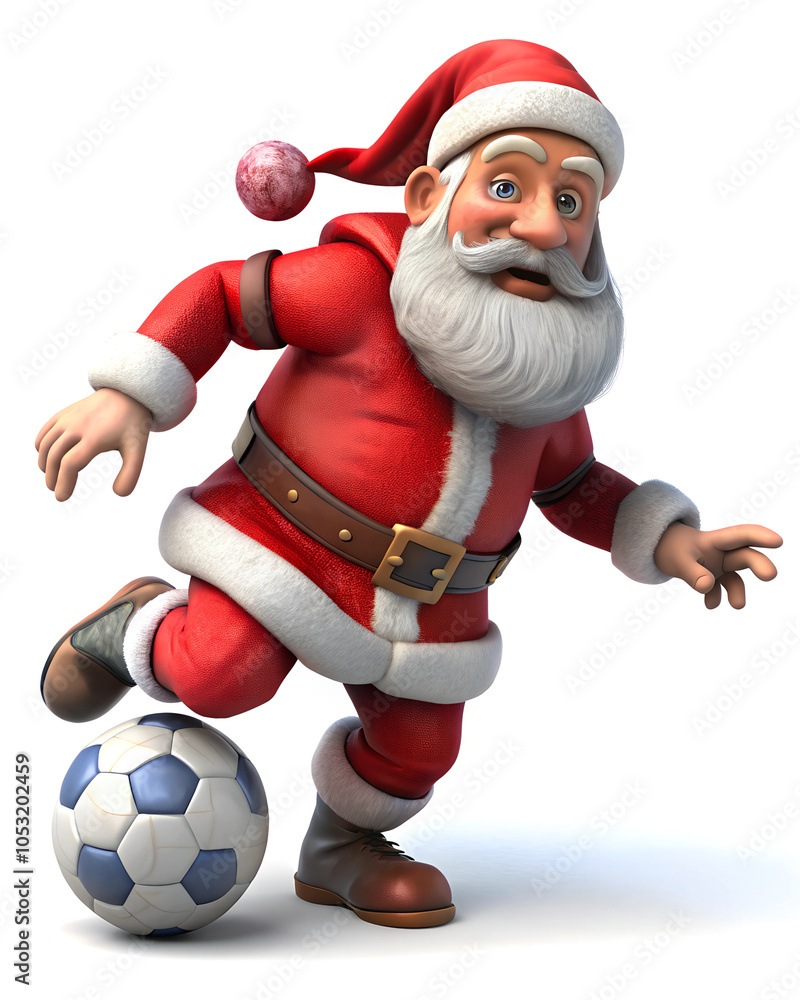 3D render cut out Cartoon Santa Claus active playing soccer on the white isolated background. 3D render cut out Cartoon Santa Claus active playing soccer on the white isolated background.