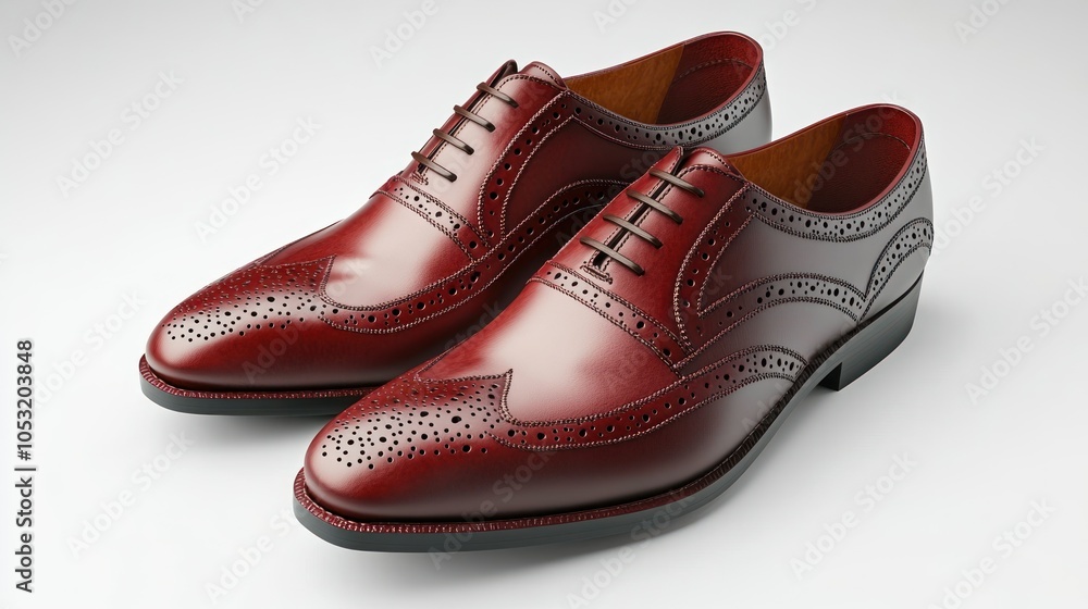 A Pair of Burgundy Leather Brogue Oxfords A Pair of Burgundy Leather Brogue Oxfords